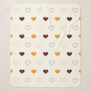 Heart Pattern with Orange & Brown Hearts Sherpa Blanket