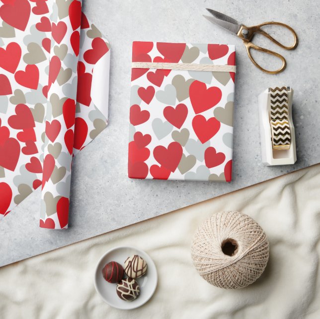 Heart Pattern Wrapping Paper Red & Grey (Crafts)