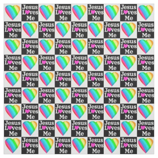 HEART PATTERNED JESUS LOVES ME INSPIRATIONAL FABRIC