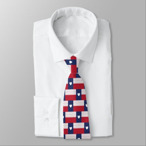 Heart Patterned Texas State Flag Neck Tie
