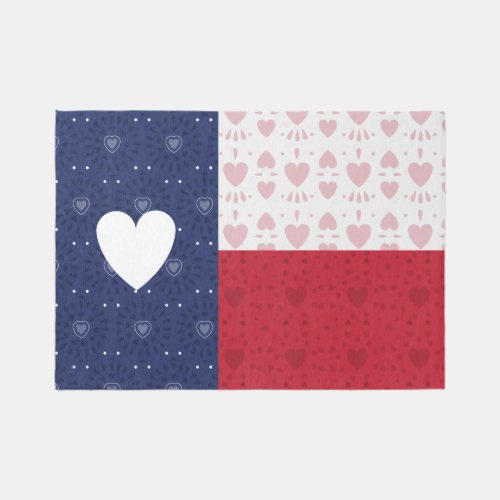 Heart Patterned Texas State Flag Rug
