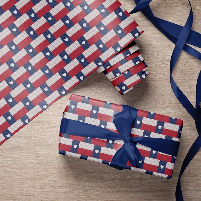 Heart Patterned Texas State Flag Wrapping Paper (Creator Uploaded)