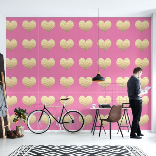 Heart Patterns Gold Pink Custom Color Cute Lovely Wallpaper
