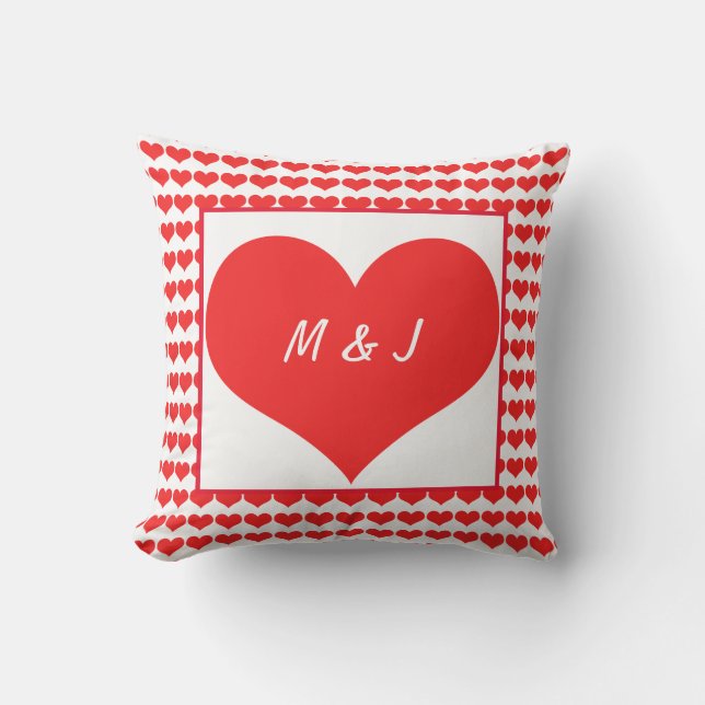 Heart Patterns Monogram Initials Valentine's 2022 Outdoor Pillow (Front)