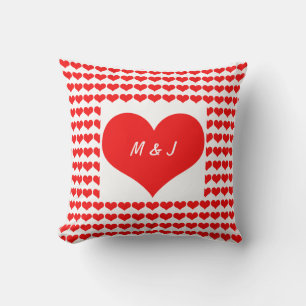 Heart Patterns Monogram Initials Valentine's Cute Throw Pillow