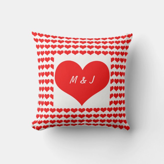 Heart Patterns Monogram Initials Valentine's Cute Throw Pillow (Front)