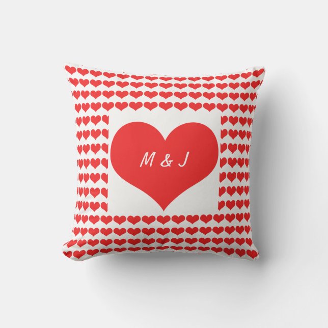 Heart Patterns Monogram Initials Valentine's Gift  Outdoor Pillow (Front)