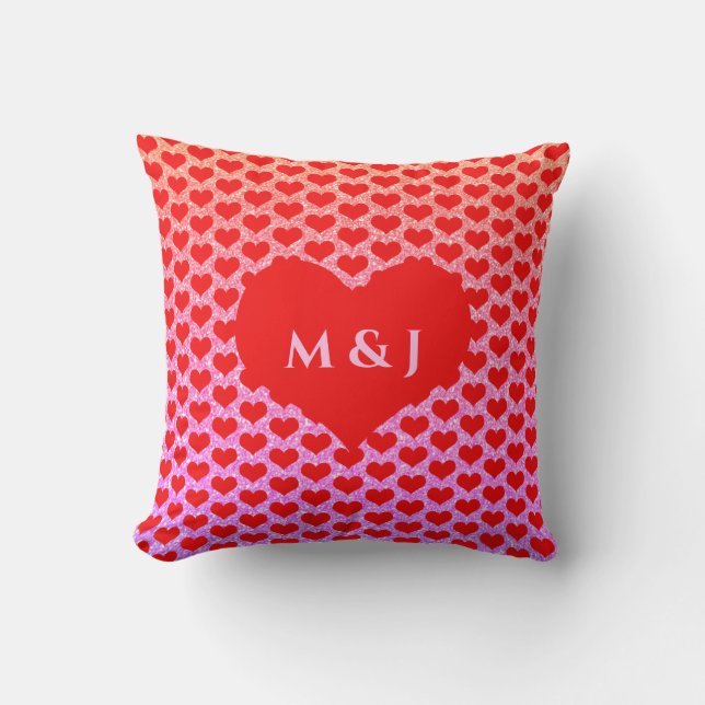Heart Patterns Monograms Rose Gold Pink Glittery Throw Pillow (Front)