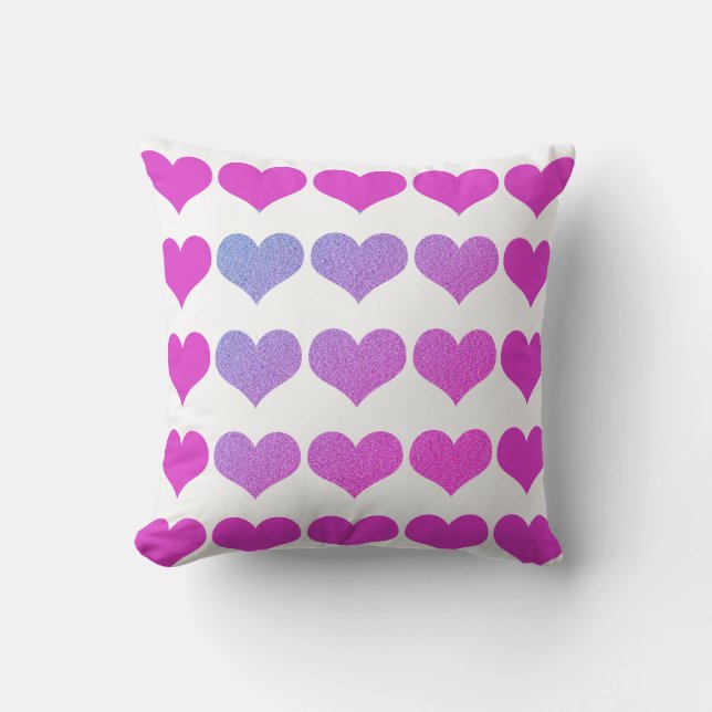 Heart Patterns Pink Purple Glitter Ombre Pretty Outdoor Pillow (Front)