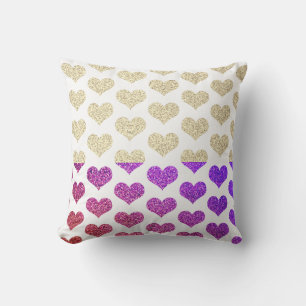 Heart Patterns Pink Purple Gold Glittery Ombre Outdoor Pillow