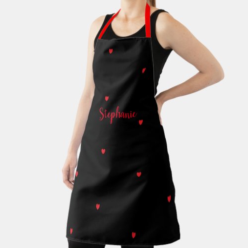 Heart Patterns Red Black Name Template Cute 2021 Apron