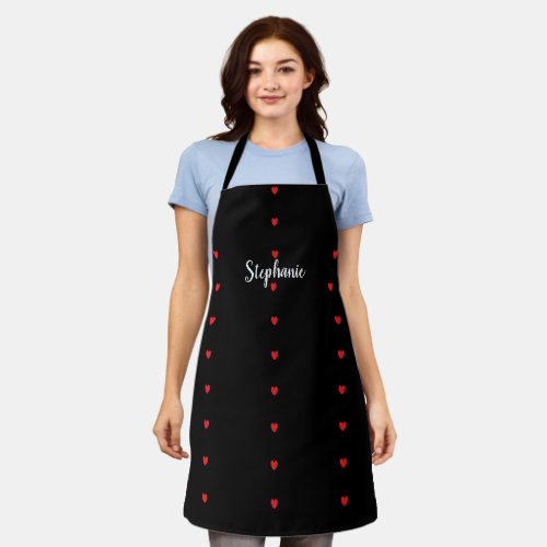 Heart Patterns Red Black Name Template Cute 2022 Apron