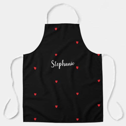 Heart Patterns Red Black Name Template Cute 2023 Apron