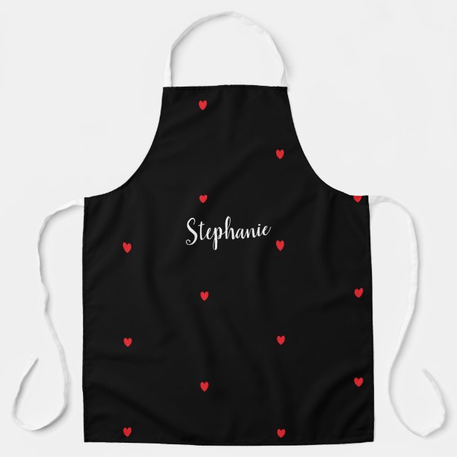 Heart Patterns Red Black Name Template Cute 2023 Apron (Front)