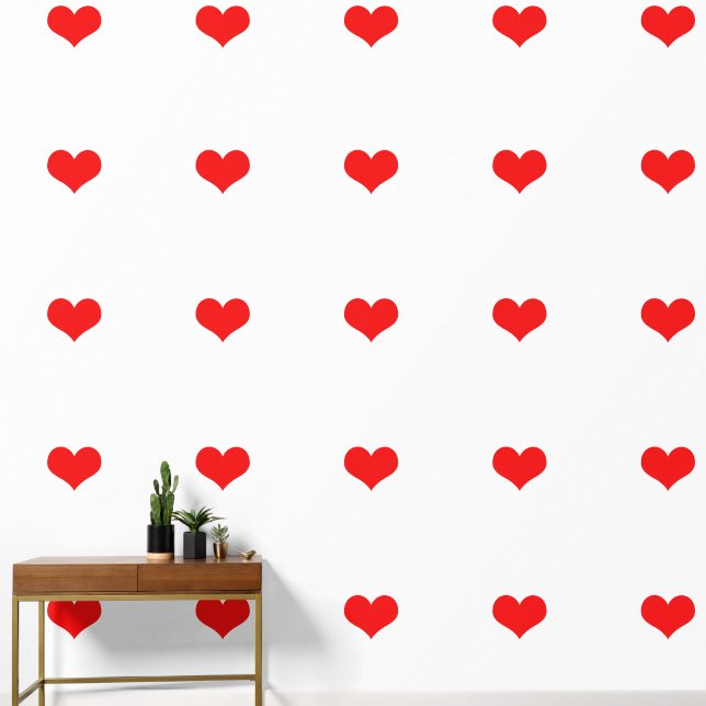 Heart Patterns Red White Custom Color Cute Lovely Wallpaper (Hallway)