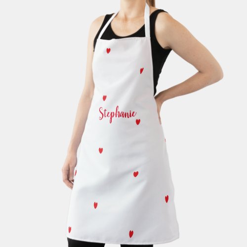 Heart Patterns Red White Name Gift Wedding 2024 Apron