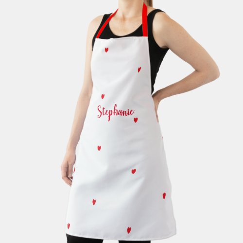 Heart Patterns Red White Name Template Cute 2021 Apron