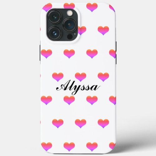 Heart Patterns Valentines Day Custom Name Pink iPhone 13 Pro Max Case