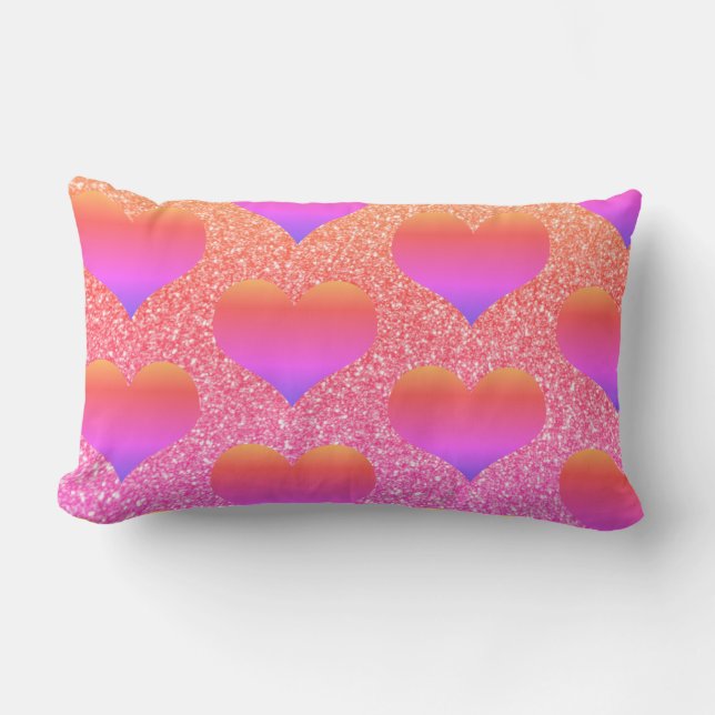 Heart Patterns Valentine's Rose Gold Glittery Cute Lumbar Pillow (Front)