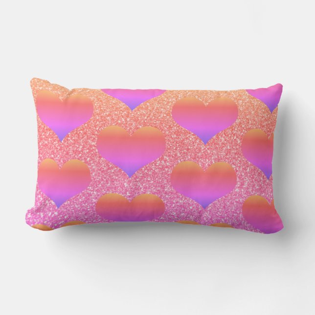 Heart Patterns Valentine's Rose Gold Glittery Cute Lumbar Pillow (Front)