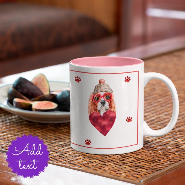 Heart Paw Cavalier Spaniel Valentines Day Gift Dog Two-Tone Coffee Mug (Creator Uploaded)