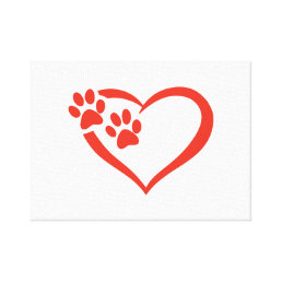 Heart paw in red - Choose background color Canvas Print