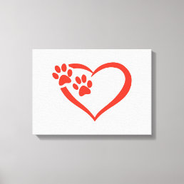 Heart paw in red - Choose background color Canvas Print