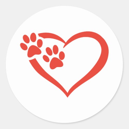 Heart paw in red _ Choose background color Classic Round Sticker