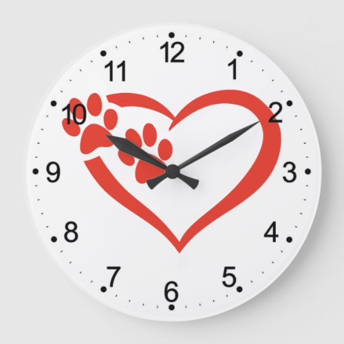 Heart paw in red _ Choose background color Large Clock