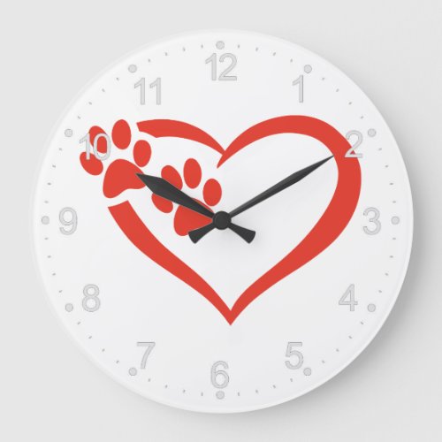 Heart paw in red _ Choose background color Large Clock