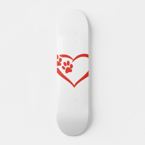 Heart paw in red _ Choose background color Skateboard