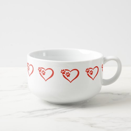 Heart paw in red _ Choose background color Soup Mug