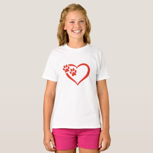 Heart paw in red _ Choose background color T_Shirt
