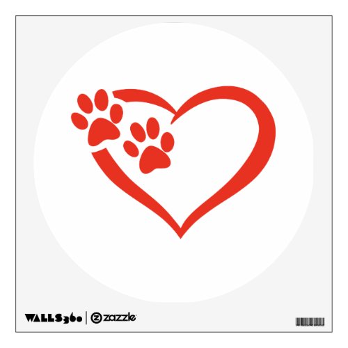 Heart paw in red _ Choose background color Wall Decal