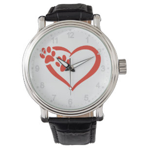 Heart paw in red - Choose background color Watch