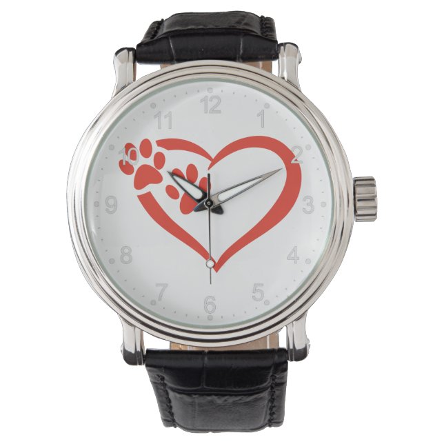 Heart paw in red - Choose background color Watch (Front)