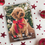 Heart & Paw Love & Joy Pet Christmas Photo Holiday Card<br><div class="desc">Christmas card you can personalize with a photo of your pets (or yourself and your pets). Love & Joy is written in a soft font with the o in love replaced with a red heart, and the o in joy replaced with a black paw print. Perfect for dog owners, cat...</div>