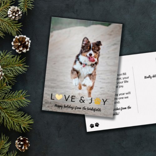 Heart Paw Love  Joy Pet Photo Happy Holidays Foil Holiday Postcard