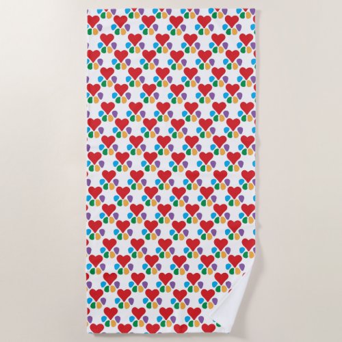 Heart_Paw Pattern Animal Footprints Pet Lovers Beach Towel