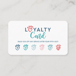 Heart Paw Print Animal Veterinary Care Loyalty Card
