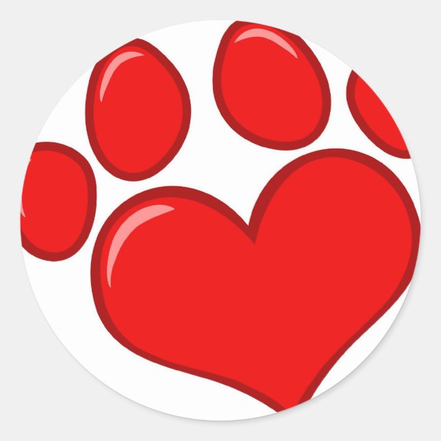 Heart Paw Print Classic Round Sticker (Front)