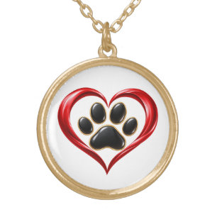 Heart Paw Print Dog Love Gold Plated Necklace