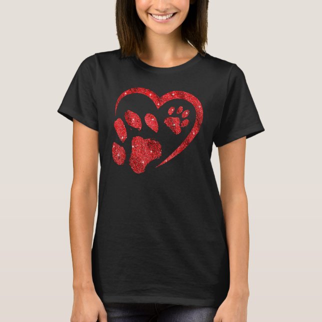 Heart Paw Print Dog Lover Valentines Day Love Girl T-Shirt (Front)