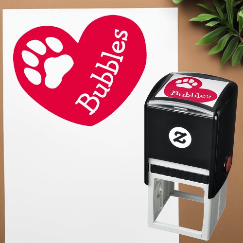 Heart Paw Print Pet Name Signature Pre Inked Stamp