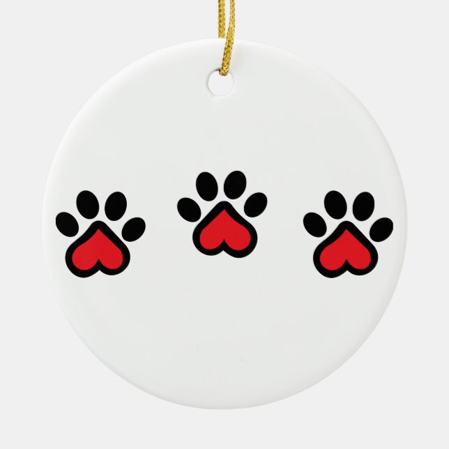 Heart Paw Prints Ceramic Ornament (Front)