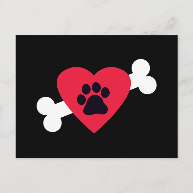 Heart, Pawprint and Bone Design Postcards (Front)