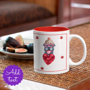 Heart Paws Gray Pitbull Valentines Day Gift Dog Two-Tone Coffee Mug