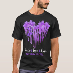 Heart Peace Love Cure Fibromyalgia Awareness T-Shirt