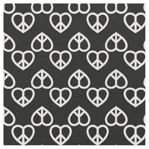  heart peace love retro hippie black valentine fabric