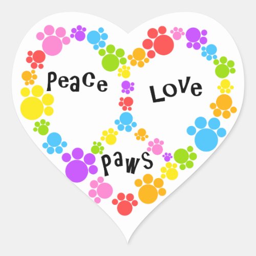 heart peace sign sticker paw prints heart sticker